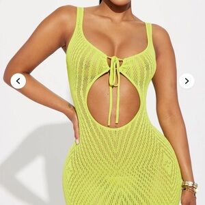 Fashion Nova Lime Green Peek a Boo Midi Dress ; Brand New, never worn